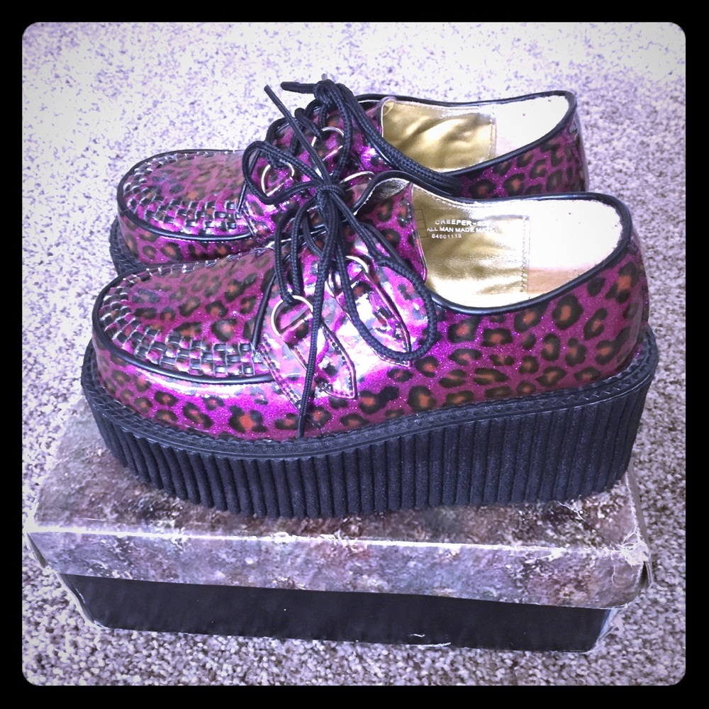 Demonia Creeper Glitter and Cheetah Platforms